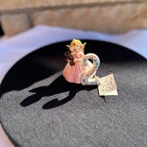Vintage Josef Originals Birthday Angel Figurine with Number 2. Black eyes.